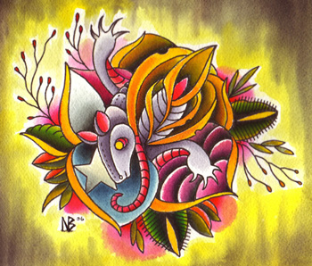 Tattoos - color armadillo rose morph watercolor paintin - 14480